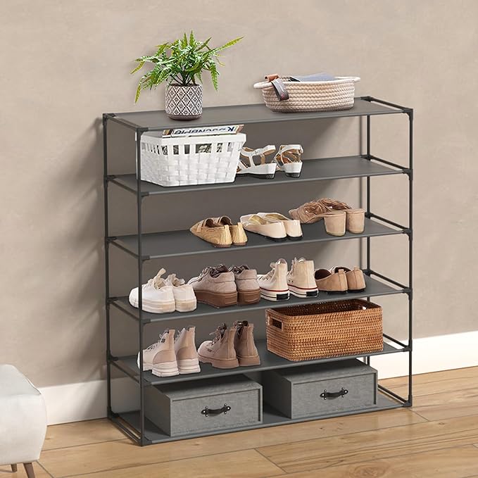 Jerry & Maggie 6 Tier Fabric Shoe Rack, 39 in W x 11 in D x 36 in H, Can Store 24-30 Pairs of Shoes
