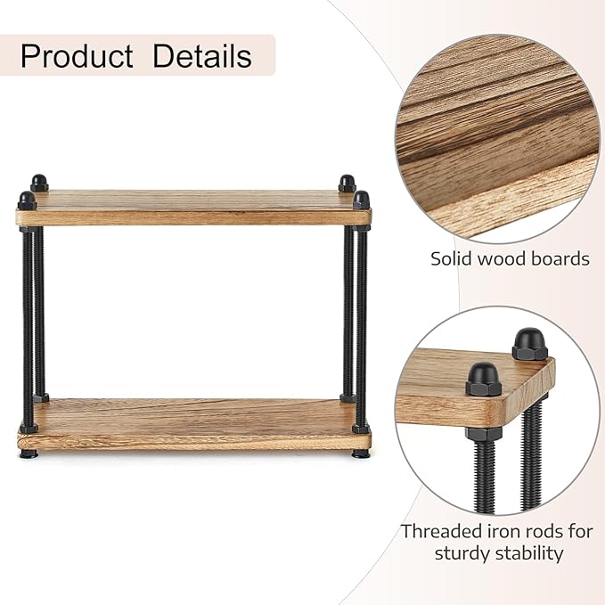 Mkono Bathroom Counter Organizer, 2 Tier Wooden Shelf for Vanity Countertop Skincare Makeup, Rustic Bathroom Decor Storage and Organization for Kitchen, Coffee Bar, Office, Light Brown