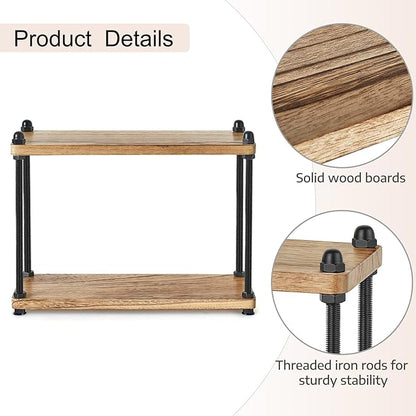 Mkono Bathroom Counter Organizer, 2 Tier Wooden Shelf for Vanity Countertop Skincare Makeup, Rustic Bathroom Decor Storage and Organization for Kitchen, Coffee Bar, Office, Light Brown