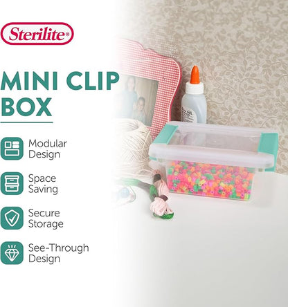 Sterilite 24-Pack Clip Box, Stackable Clear Plastic Bins with Latching Lids, Mini - Writing, Arts or Crafts Supplies Storage Containers for Home, Office, Classroom and Workshop Organization