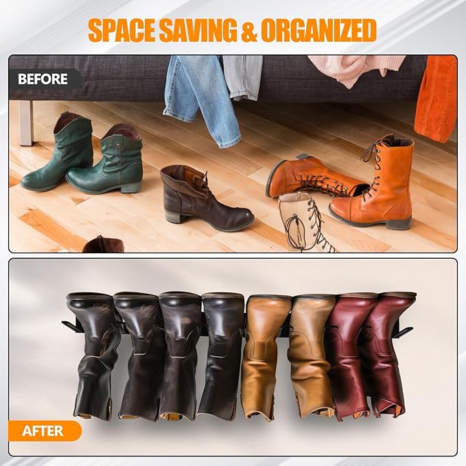 3 Pack Metal Wall Mounted Boot Rack, Sturdy Alloy Steel, Rust Resistant, Accommodates All Types of Boots, Holds 3 Boots Each, Organizes and Dries Footwear, Easy Installation