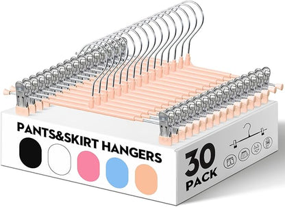 HUADYMEET 30 Pack 14Inch Pants Hangers with Clips,Metal Trouser Hanger for Jeans.Space Saving Skirt Hangers Heavy Duty Non-Slip Adjustable Clothes Shorts Hanger for Women,Men,Coral Pink