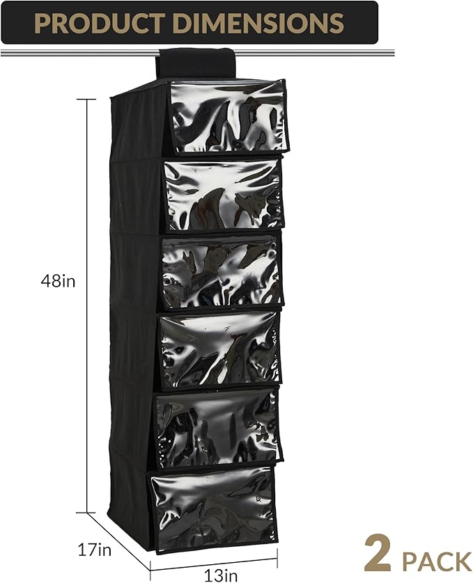 Garvee 2-Pack Hat Racks with Dust Cover, 6 Shelf Hanging Hat Organizer for Baseball Caps, Modern Black Cap Holder, Space Saving Cap Organizer for Men & Women Closets