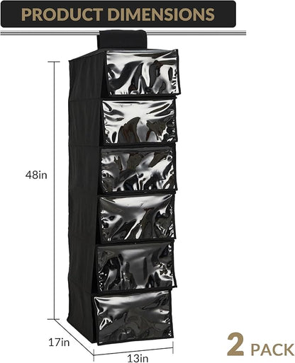 Garvee 2-Pack Hat Racks with Dust Cover, 6 Shelf Hanging Hat Organizer for Baseball Caps, Modern Black Cap Holder, Space Saving Cap Organizer for Men & Women Closets
