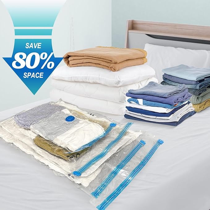 Fygrip Vacuum Storage Bags with Hand Pump, Plastic Packaging Bags, 80% Space Saver Vacuum Seal Bags for Clothing, Travel Lugggage, Blankets, Comforters, 10 Medium