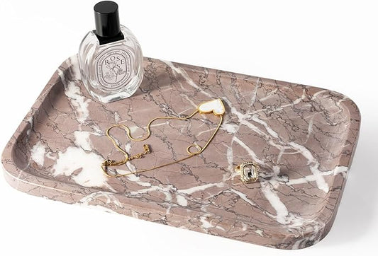 Koville Marble Tray, 12"x8" Marble Vanity Tray for Countertop Bathroom Kitchen Dresser, Decorative Catchall Trays for Perfume Jewelry, Rectangular Stone Serving Tray(Purple)