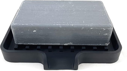 Silicone Soap Dish Tray and Sponge Holder with Drain Chute, Rectangular, Kitchen and Bathroom Sink Organizer (Black, 5.2"x4" (Set of 2), 7.2 Ounces)