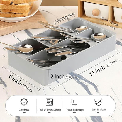 6 Slots Silverware Cutlery Drawer Organizer,Small Kitchen Utensil Tray for Flatware, Cutlery, Spoon and Knives Compact Storage Organization Keep Kitchen, Camper Drawer Neat & Organized