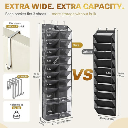 HOMELUX THEORY 30 Pairs Over The Door Shoe Organizer - 10 Tiers Deep Pockets Shoe Rack for Closet, Shoe Rack for Entryway & Hanging Shoe Organizer for Closet for Sneakers, Boots (V3, Dark Gray)