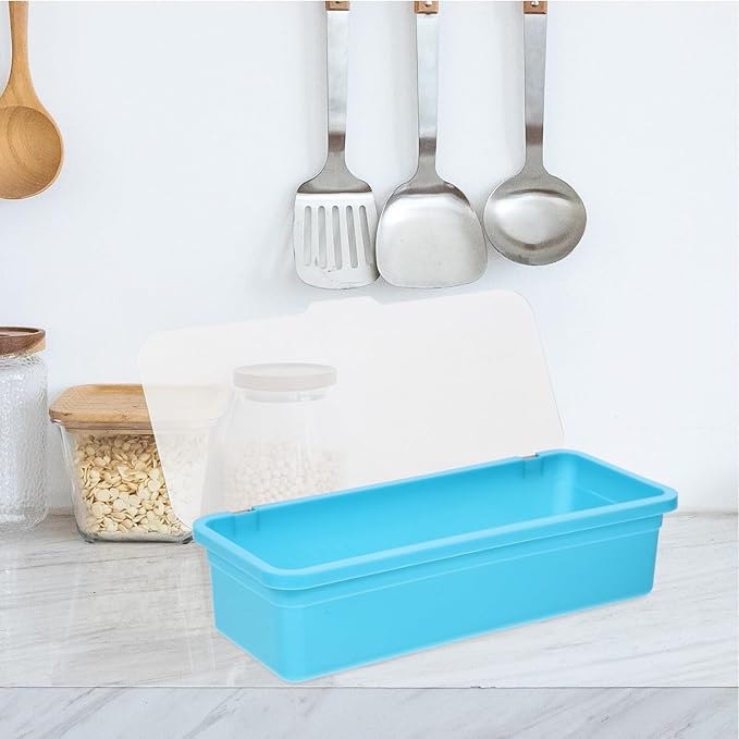 VOSAREA Plastic Cutlery Organizer Tray Lid Kitchen Utensil Storage Transparent Design for Easy Visibility Non- Base for Countertop Use