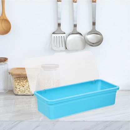 VOSAREA Plastic Cutlery Organizer Tray Lid Kitchen Utensil Storage Transparent Design for Easy Visibility Non- Base for Countertop Use