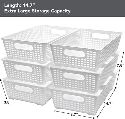 Tiawudi Stackable Woven Plastic Basket, Storage Bins for Cabinet, Closet, Shelf, Under Sink and Countertop, Pantry Organizer Bins, 6 Pack
