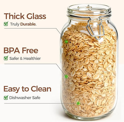 ComSaf 71oz Glass Canisters with Airtight Clamp Lids (Set of 3), 2.1L Large Fermentation & Pantry Jars for Bulk Food Storage, Ideal for Flour, Sugar, Sourdough Starter, and Pickling - 2.2 Quart