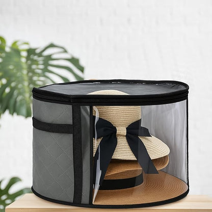 AceOrbit 2 Pcs Oversized Clear Hat Storage Box for Women 16.5 x 10.4 Inch Cowboy Hat Storage Box with Lid Hats Bags for Travel Holds up to 7 Caps (Gray,Stylish Style)