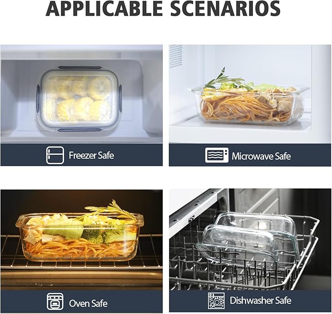 S SALIENT 18 Pieces Glass Food Storage Containers with Lids,Airtight Glass Meal Prep Containers,Glass Storage Containers Set for Kitchen,Pantry BPA Free & Leak Proof (9 lids & 9 Containers)