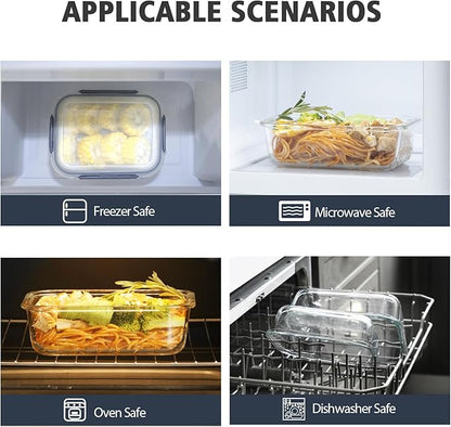 S SALIENT 18 Pieces Glass Food Storage Containers with Lids,Airtight Glass Meal Prep Containers,Glass Storage Containers Set for Kitchen,Pantry BPA Free & Leak Proof (9 lids & 9 Containers)