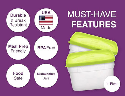 Arrow Freezer Containers, 1 Pint - 10 pk with Lids - Reusable Plastic Food Storage - Prep, Store, Freeze - BPA Free - Dishwasher Safe