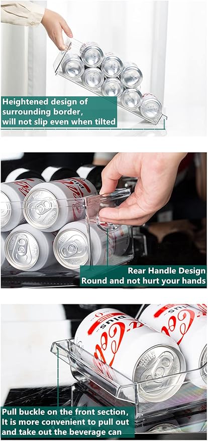 Xicennego 2 Pack Soda Can Organizer for Refrigerator, Beverage Can Dispenser for Fridge, Can Drink Holder Storage Bin - For Pantry,Kitchen,Countertop,Cabinet,Freezer - Hold Up To 9 Cans