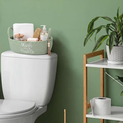 Wash Your Hands Bathroom Decoration Green Cotton Rope Toilet Basket Toilet Paper Holder Basket Rustic Bathroom Organizer Farmhouse Home Decoration Organizing Small Baskets