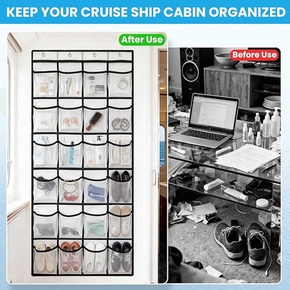 Cruise Essentials 2026 Over The Door Organizer For Cruise Ship 24 Pocket Magnetic Door Organizers with 4 Metal Hooks and 4 Strong Magnets Door Organizer Hanging for Cabin Behind Door Storage Organizer