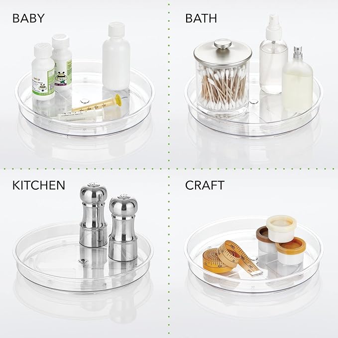 mDesign Lazy Susan Turntable Plastic Spinner for Kitchen/Bathroom, Pantry, Fridge, Cupboards, or Counter Organizing, Fully Rotating Organizer for Food, 9" Round - Lumiere Collection - Clear