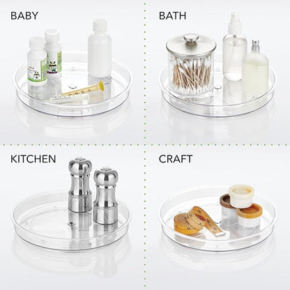 mDesign Lazy Susan Turntable Plastic Spinner for Kitchen/Bathroom, Pantry, Fridge, Cupboards, or Counter Organizing, Fully Rotating Organizer for Food, 9" Round - Lumiere Collection - Clear
