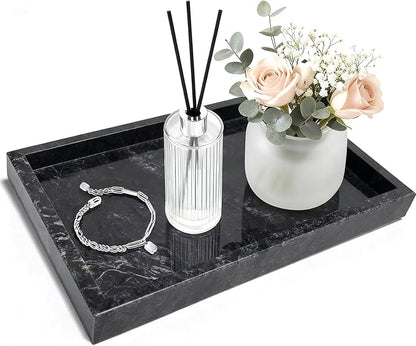 Pure Natural Marble Tray for Bathroom, Dresser, Sink. Cosmetics, toiletries, perfumes, Jewelry, Candles, etc. can be Placed (Ocean Wave Gray, 12" x 8" x 1.2")
