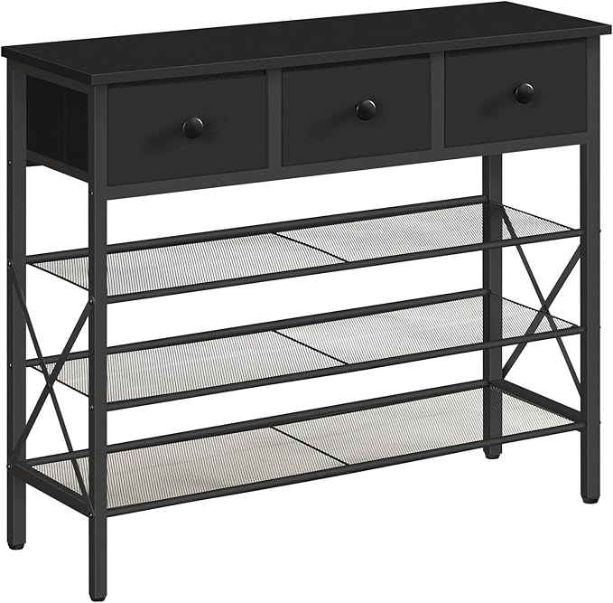 YATINEY 4-Tier Shoe Rack with 3 Drawers, Metal Shoe Organizer for 15 Pairs with Storage Shelves and Wooden Top, for Entryway, Hallway, Foyer, Closet, Black SS34BB