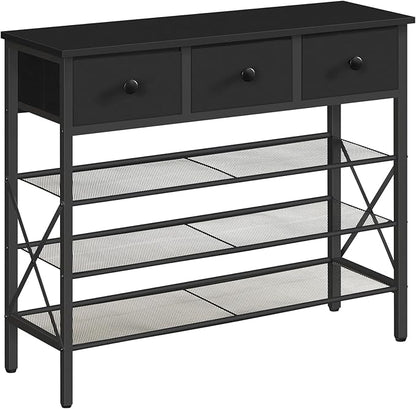 YATINEY 4-Tier Shoe Rack with 3 Drawers, Metal Shoe Organizer for 15 Pairs with Storage Shelves and Wooden Top, for Entryway, Hallway, Foyer, Closet, Black SS34BB