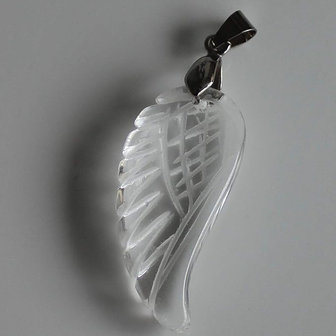 35mm Hand Carved Mixed gemstom Crystal Angel Wing for Necklace Pendant Bead (White Quartz)