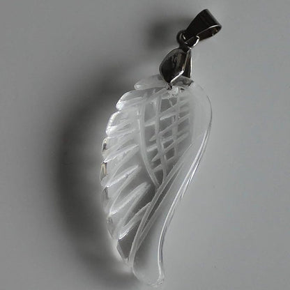 35mm Hand Carved Mixed gemstom Crystal Angel Wing for Necklace Pendant Bead (White Quartz)