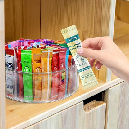 Drink Packet Organizer for Powdered Drink Mix,Powder Packet,Water Packet,Water Flavor Packet,Lazy Susan Organizer for Drink Mix Rotating Holder for Necessities