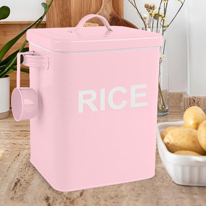 MagiDeal Flour Canister, Sealed Food Storage Bin, Countertop Organizer Jar for Grain, Beans, Kitchen Rice, Pink M