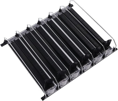 Soda Can Dispenser for Refrigerator, ABS 15in Large Capacity 6 Rows Adjustable Width Drink Dispenser for Fridge, Spring Loaded Easy Slide Self Pushing Drink Holder (Black)