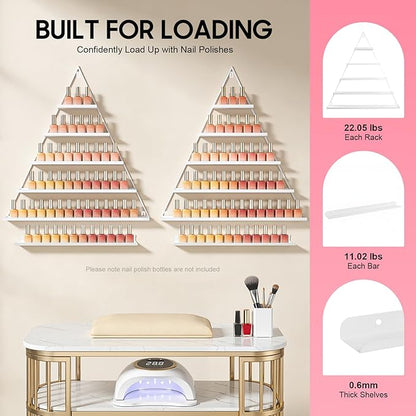 Metal Wall-Mounted Nail Polish Organizer Display Rack Cosmetic Display Case for Small Space, Vanity Bathroom (White)