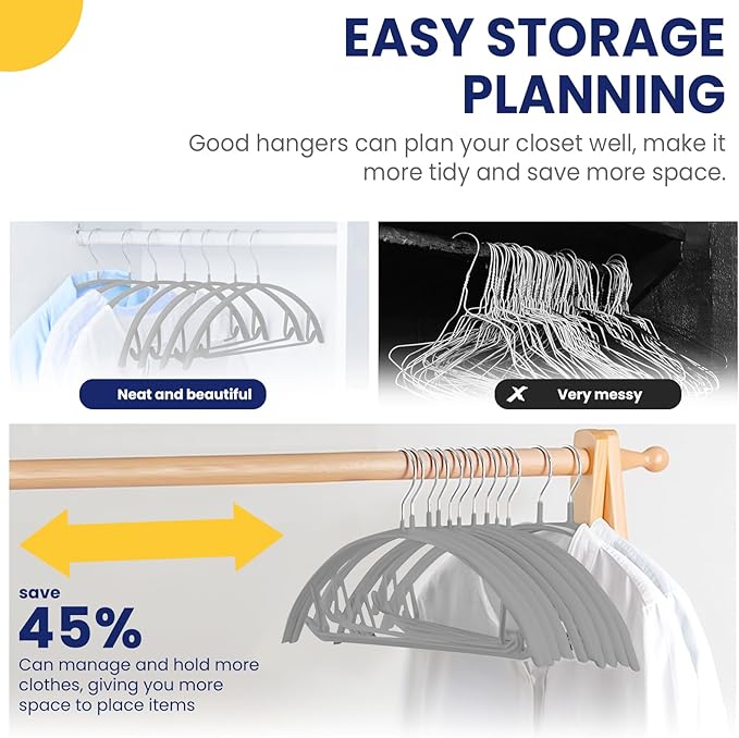Jiang&Rong 30 Pack 16 Inch Rubber-Coated Non-Slip Metal Hangers - Heavy Duty No Bump Closet Hangers for Coats, Shirts, Suits, Sweaters (30-Pack, Grey)