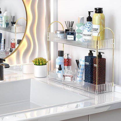 GTI Narrow Bathroom Organizers and Storage, 2 Tier Rectangle Makeup Counter Organizer, Perfume Cosmetics Skincare Vanity Organizers, Dresser Countertop Organizer for Women (Clear)