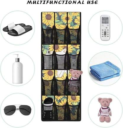 Sunflower Cat Simple Houseware 12 Pockets,Over The Door Hanging Shoe Organizer,Small Item Storage Bag,Hanging Shoe Rack for Door Sneaker Hanger Boot Storage,Closet Rack for Home
