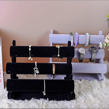 3 Tier Bracelet Holder Display, Velvet Watch Organizer Stand for Selling, Detachable Jewelry Racks for Vendors(Grey)