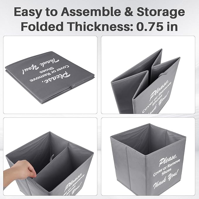 Opret Large Shoe Cover Box Grey, Real Estate Agent Supplies, Disposable Shoe Cover Dispenser Box for Open House, Please Cover or Remove Shoes, Foldable Storage Bin for Bootie