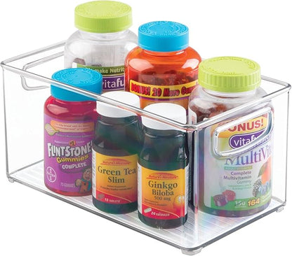 mDesign Plastic Storage Organizer Wide Container Bin with Handles for Bathroom, Home Organization - Holds Vitamins, Supplements, Makeup, Styling Tools - Ligne Collection - Clear