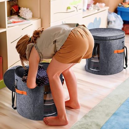 Suzile 4 Pcs Hat Boxes Oversized Round Cowboy Hat Storage Box for Women Men 19" x 17" Cowboy Large Felt Organizer Bag Baseball Cap Container with Dustproof Lid for Clothes Case Travel Gift(Gray)