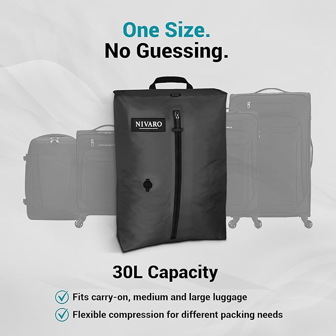 Travel Vacuum Compression Bags | Large 30L 1-Pack | Waterproof & Reusable | Space Saver Bags for Luggage | Wireless Pump Included