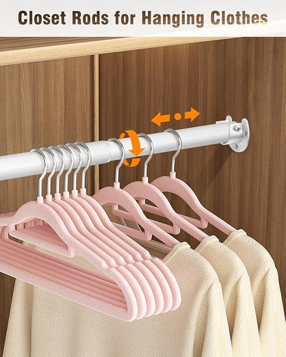 Closet Rods for Hanging Clothes - Heavy Duty, Length Adjustable (White, 54.5" - 64")