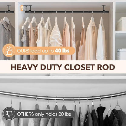 SUTINE Closet Rod, Closet Rods for Hanging Clothes, 17 to 67 inch Adjustable Ceiling/Wall mounted Closet Hanging Rod, Heavy Duty Clothes Rod Clothing Bar, Closet Poles for Hanging Clothes for Wardrobe
