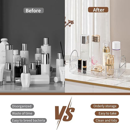 Clear Vanity Tray Organizer - 1 Tier for Bathroom Counter, Skincare & Makeup, Toiletries, Lotions, Perfumes