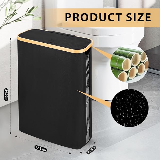Odonata Large Toilet Paper Storage Basket with Lid, Slim Toilet Paper Organizer, Hold up to 20 Regular Rolls or 15 Mega Rolls. (Black, 49L)