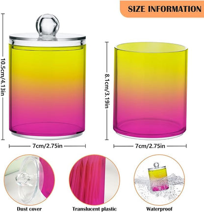 Yellow Ivory Pink Qtip Dispenser Apothecary Jars Bathroom Qtip Holder Storage Canister Plastic Jar 10 Oz for Cotton Ball Swab Round Pads Floss 2pcs