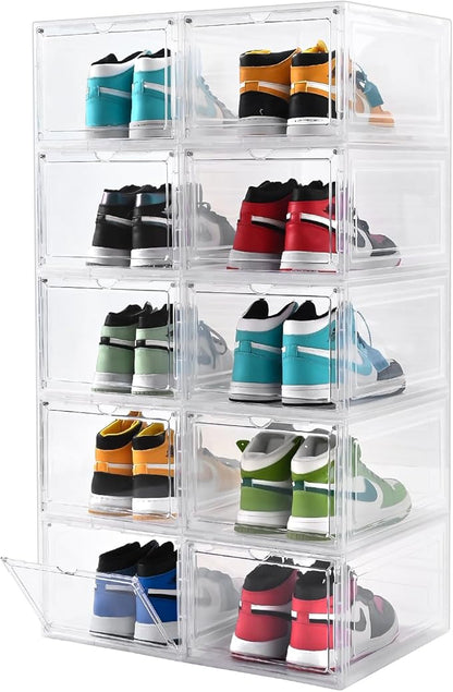 Large Shoe Boxes Clear Plastic Stackable，Drop Front Shoe Box with Clear Door, Shoe Containers For Sneaker Display,Fit up to US Size12