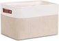 DULLEMELO Fabric Storage Basket for Shelves/Closets, Collapsible Rectangle Basket for Organizing Clothes, Towels, Books, Laundry, Nursery, Dog Basket Empty (White&Khaki)
